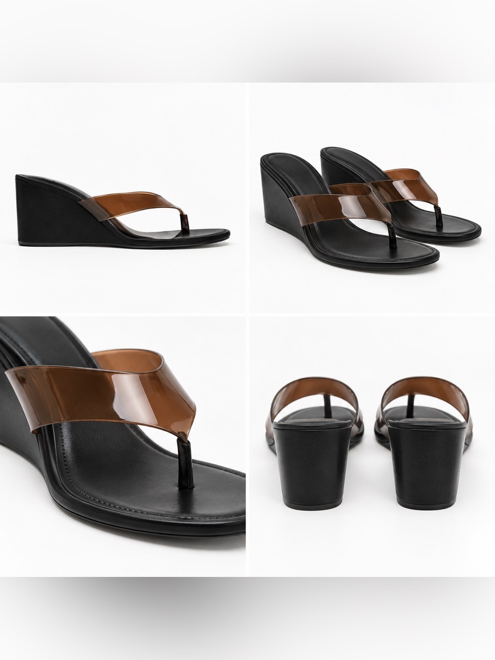 Zara Black Wedge Sandals with Brown Transparent Strap